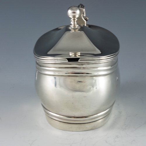 2081 - Thomas Robinson, London 1806,  George III silver mustard pot, ribbed ovoid boat form, reeded angular... 