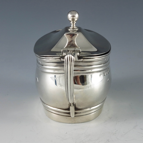 2081 - Thomas Robinson, London 1806,  George III silver mustard pot, ribbed ovoid boat form, reeded angular... 