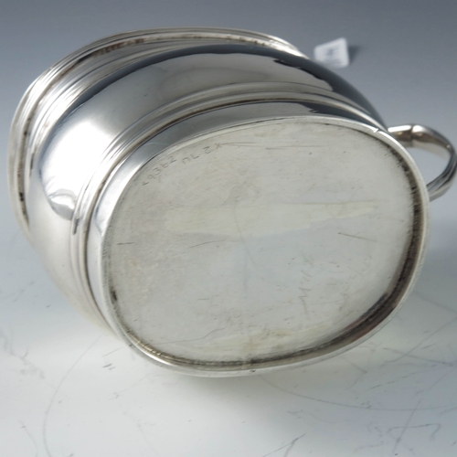 2081 - Thomas Robinson, London 1806,  George III silver mustard pot, ribbed ovoid boat form, reeded angular... 