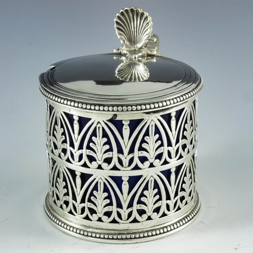 2089 - Robert Hennell, London 1775, a George III silver mustard pot, reticulated cylindrical form, bright c... 