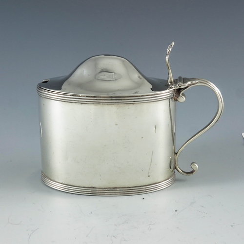 2092 - Peter and Ann Bateman, London 1796, a George III silver mustard pot, straight sided oval form, plain... 