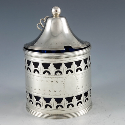 2100 - Peter and Ann Bateman, London 1791, a George III silver mustard pot, cylindrical form with flared co... 