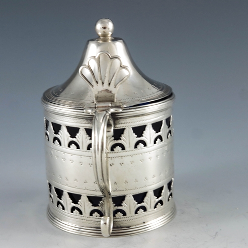 2100 - Peter and Ann Bateman, London 1791, a George III silver mustard pot, cylindrical form with flared co... 