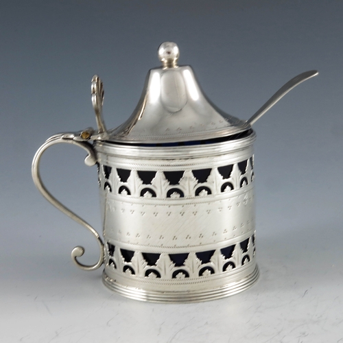 2100 - Peter and Ann Bateman, London 1791, a George III silver mustard pot, cylindrical form with flared co... 