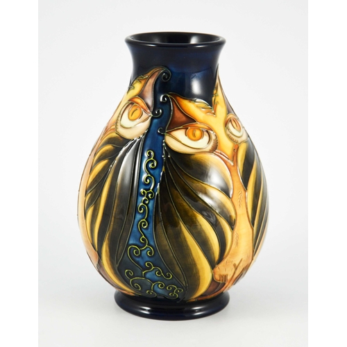 1046 - Jeanne McDougall for Moorcroft, an Owl limited edition vase, circa 1999, baluster form, 43 of 50, im... 