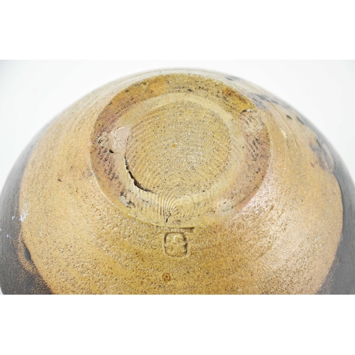 1402 - A St Ives, Leach studio pottery vase, in the style of Shoji Hamada, anglled ovoid form with narrow n... 