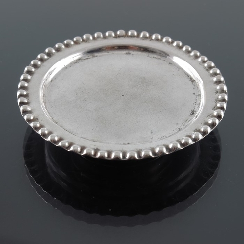 20 - An 18th century miniature Dutch tazza, Amsterdam circa 1730, circular form with embossed beaded bord... 