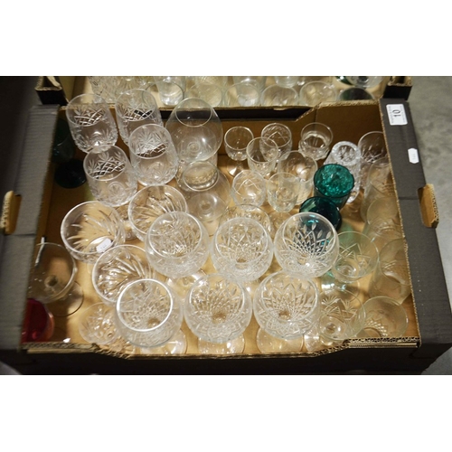 10 - Three Trays of assorted glassware, cut and pressed drinking glasses, bowls and sundry ware.