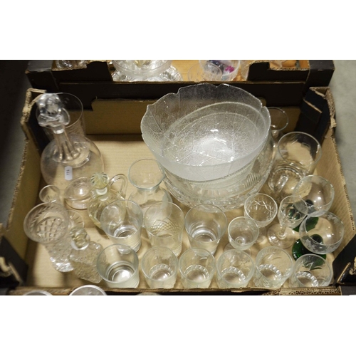 10 - Three Trays of assorted glassware, cut and pressed drinking glasses, bowls and sundry ware.