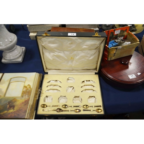 14 - A Royal Worcester presentation case for a six piece coffee service, with six silver teaspoons and a ... 