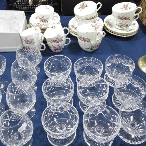 18a - Five Crown Derby coffee cups and saucers, 6 small plates and a quantity of cut glassware.