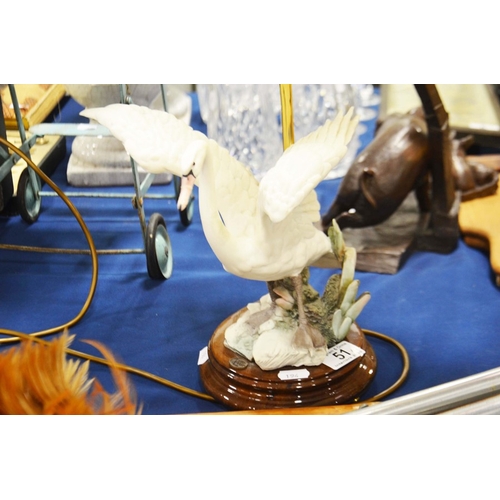 51 - Swan form lamp base, decorative china and glassware  (3Trays)