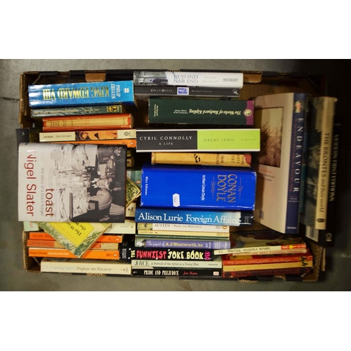 86 - Four bozes of books, including fiction, autobiographical, cookery,  and literature.