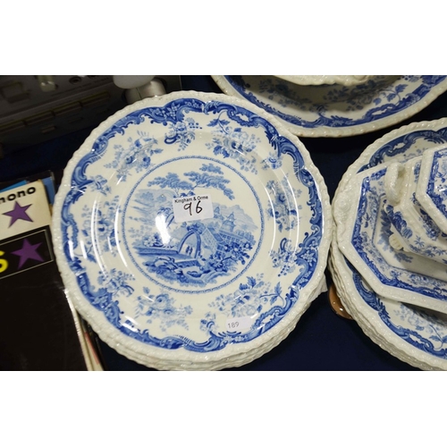 96 - Blue and White Chinese Marine part dinner service, comprising tureen and cover, two sauce tureens, c... 