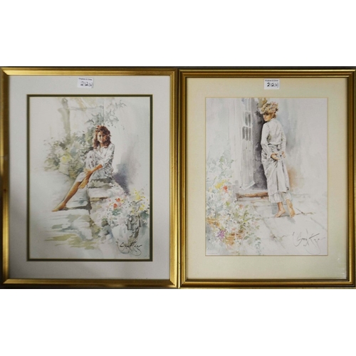 212 - Eve, stylised fashion prints circa 1970, 62cm x 42 cm, and two female portraits.  (4)