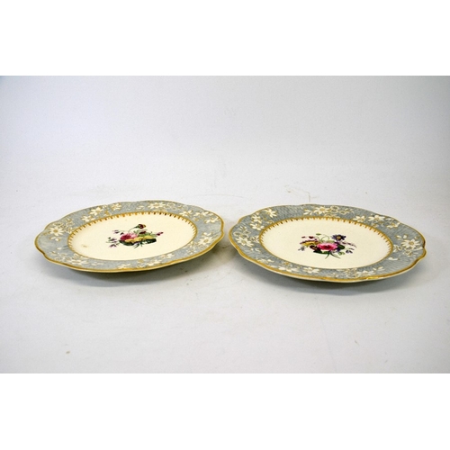 258 - Two Rockingham plates, pattern 790X, relief moulded floral and grey hatched borders, central floral ... 