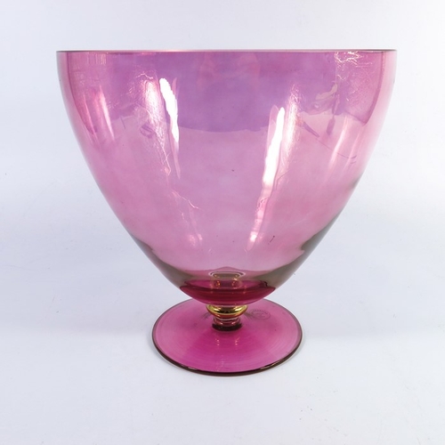 267 - A Murano iridescent glass vase, Cristallerie, rounded conical, pedestal form, red iridescent with gi... 