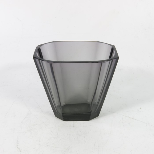 268 - Two Secessionist glass vases, in the style of Josef Hoffmann, slice cut tapered form, smoky grey, 10... 