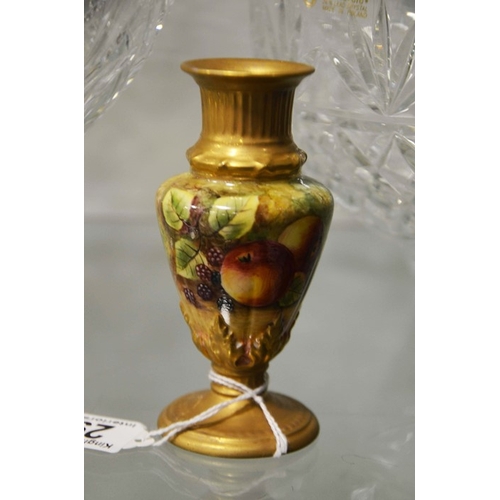 293 - Royal Worcester, fruit painted vase, indistinclty signed, 12cm high.