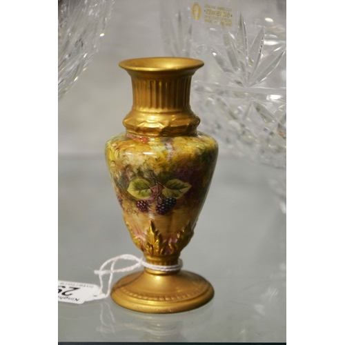 293 - Royal Worcester, fruit painted vase, indistinclty signed, 12cm high.