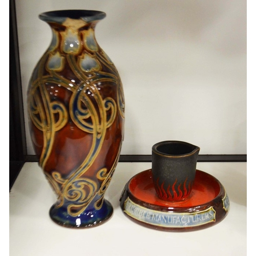 340 - A Royal Doulton Crucible match holder and ashtray, together with a Doulton Lambeth vase. both a.f.  ... 