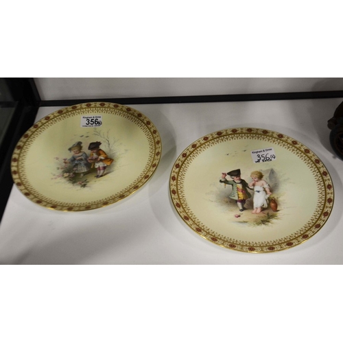 356 - Antonin Boullemier for Minton, a pair of painted plates, each with a boy and birl in 18th century co... 