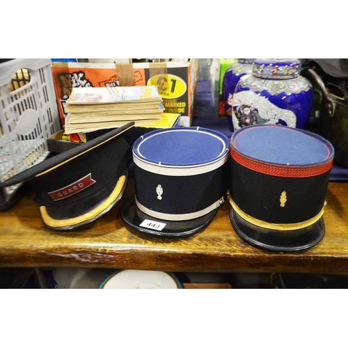 443 - Two vintage French Police / Foreign Legion kepis. Each with peak to front and embroidered grenade ba... 