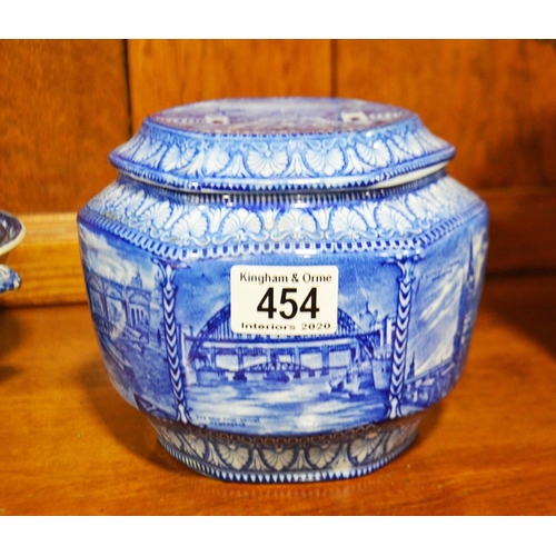 454 - A Maling Ware blue and hexagonal pot and cover, North East Coast Industries Exhibition, Newcastle-On... 