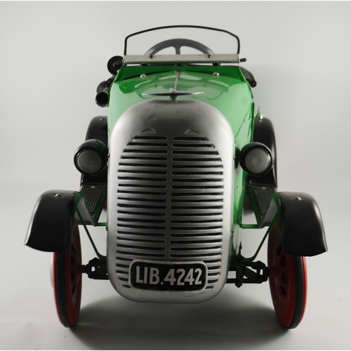 437 - Lines Brothers Triang pedal car, circa 1930s (restored), green with black running board and mud guar... 