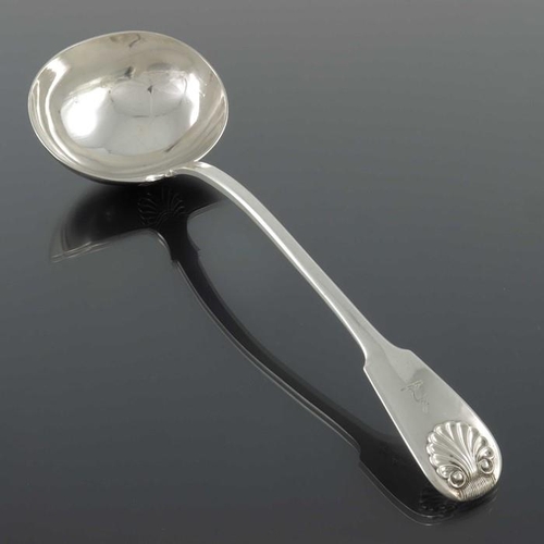 60 - A William IV silver ladle, William Theobalds, London 1832, double struck Fiddle and Shell pattern, 3... 