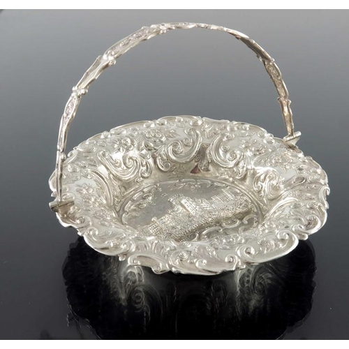 90 - An early Victorian silver castle top basket, Nathaniel Mills, Birmingham 1845, embossed in high reli... 