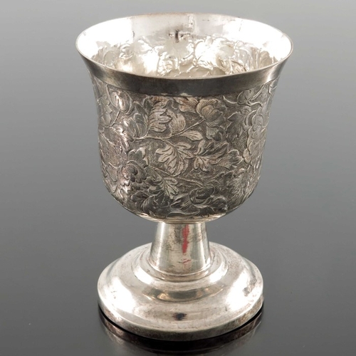 16 - A Chinese export silver goblet, MK circa 1890, the waisted cup body repousse decorated and chased wi... 