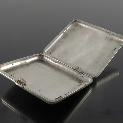 21 - A Japanese silver cigarette case, rectangular form engraved with comical characters, 10cm x 9cm, 3.7... 