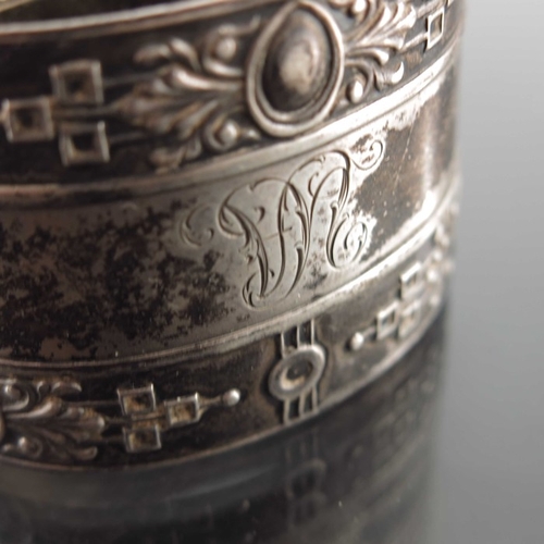 26 - An Imperial Russian silver match box case, together with a Continental silver napkin ring, Russian i... 
