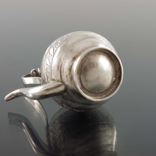 3 - A Chinese export novelty silver miniature kettle, YLS, spherical form, etched and engraved with a fo... 