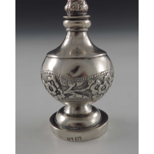 4 - A small Chinese export silver rosewater sprinkler, TM, circa 1930, globe and shaft form, repousse em... 