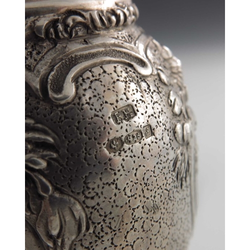 40 - A Hanau silver caster, Berthold Muller, Chester 1909, ovoid form embossed with 18th century women wi... 