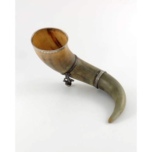 45 - A 19th century Swedish silver mounted horn centrepiece vase, Stockholm 1839, two rings with squat bu... 