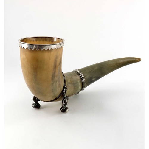 45 - A 19th century Swedish silver mounted horn centrepiece vase, Stockholm 1839, two rings with squat bu... 