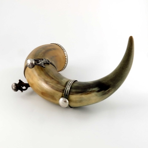 45 - A 19th century Swedish silver mounted horn centrepiece vase, Stockholm 1839, two rings with squat bu... 