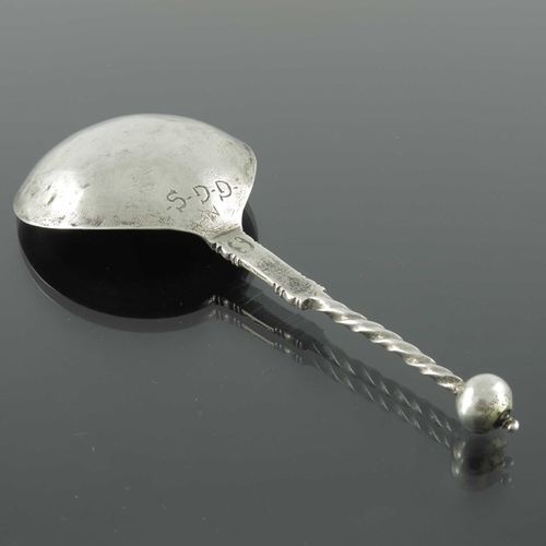 49 - A 17th century Norwegian silver gilt spoon, Johan Schluter, Bergen circa 1630, the pear shaped bowl ... 
