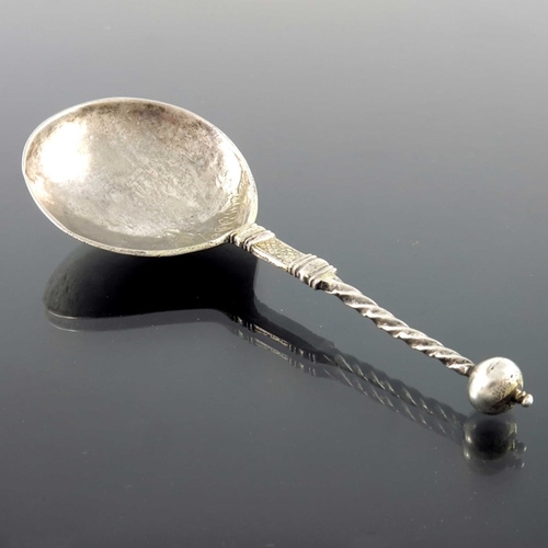 49 - A 17th century Norwegian silver gilt spoon, Johan Schluter, Bergen circa 1630, the pear shaped bowl ... 