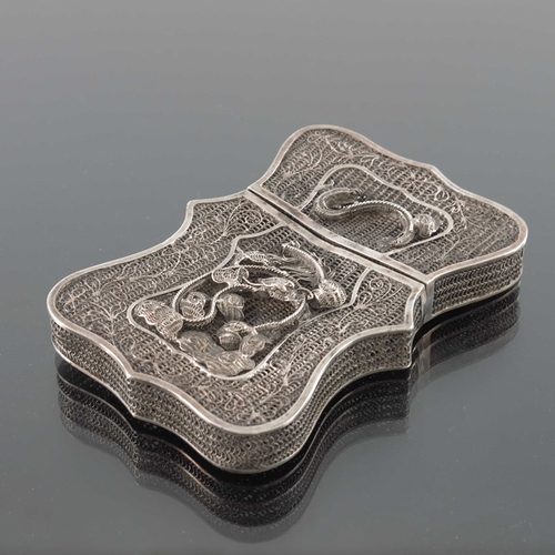 7 - A Chinese silver filigree card case, 19th century, raised floral and dragon design, ogee form, 9cm x... 