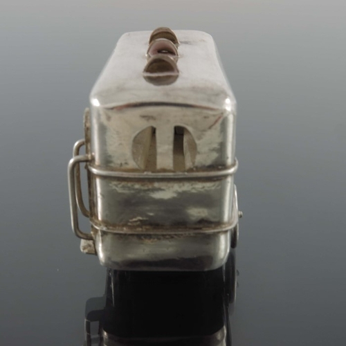 9 - A Chinese export silver novelty model of a bus, YLS, sheet and wire construction with movable wheel ... 