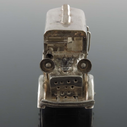 9 - A Chinese export silver novelty model of a bus, YLS, sheet and wire construction with movable wheel ... 