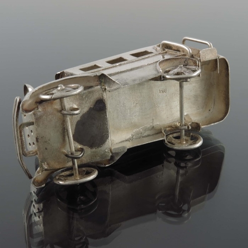 9 - A Chinese export silver novelty model of a bus, YLS, sheet and wire construction with movable wheel ... 