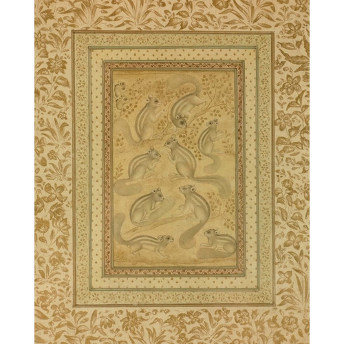 494b - Indian/Mughal School (19th century), A Scurry of Squirrels, watercolour, set within profusely decora... 