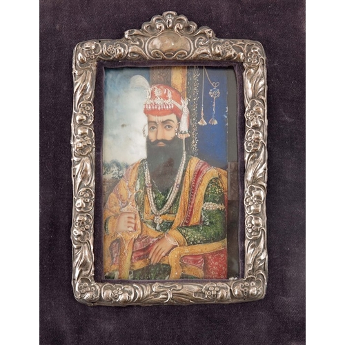 497 - λ Indian School (19th century), A Portrait of a Sikh Maharaja on ivory, possibly Ranjit Singh, 14cm ... 