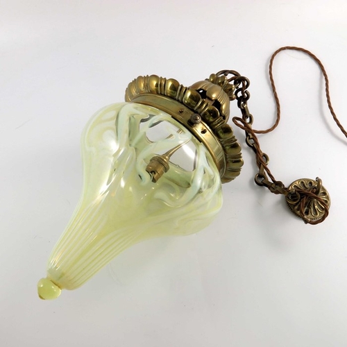 616 - John Walsh Walsh, a large Arts and Crafts opalescent glass pendant light shade and fitting, ogee oni... 