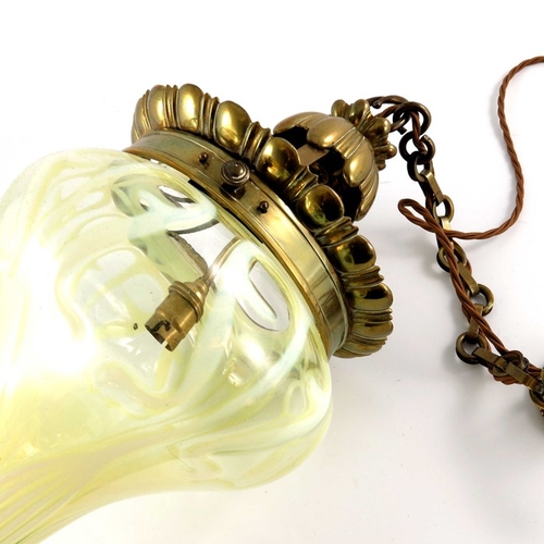 616 - John Walsh Walsh, a large Arts and Crafts opalescent glass pendant light shade and fitting, ogee oni... 